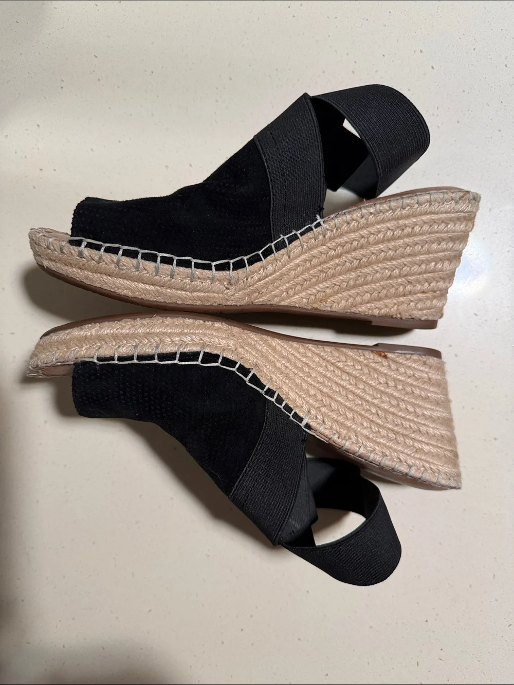Gentle Souls Colleen Black Espadrille Wedge Sandal with Ankle Strap Size 7.5
